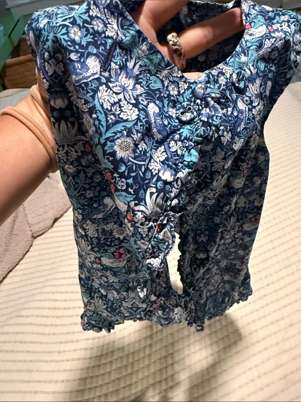 liberty of London Blue Floral Baby Frock with Matching Bloomer. 18 months size.